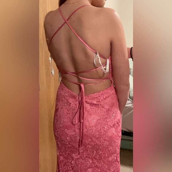 David’s Bridal petunia colored floral lace prom dress. size 6 - Picture 6 of 6